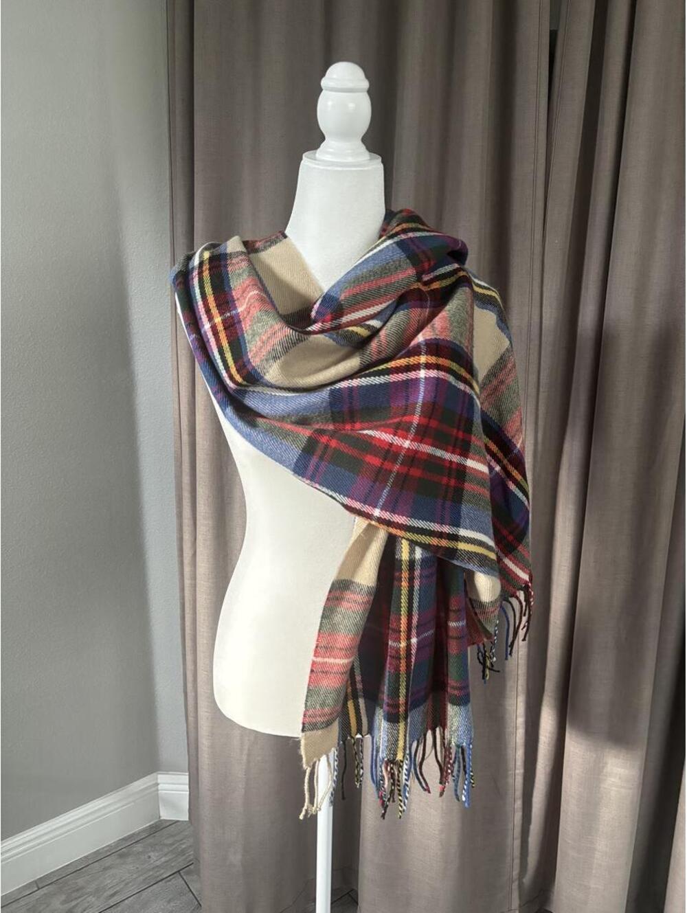 Vintage Dress Stewart Tartan Oversized Scarf Wrap